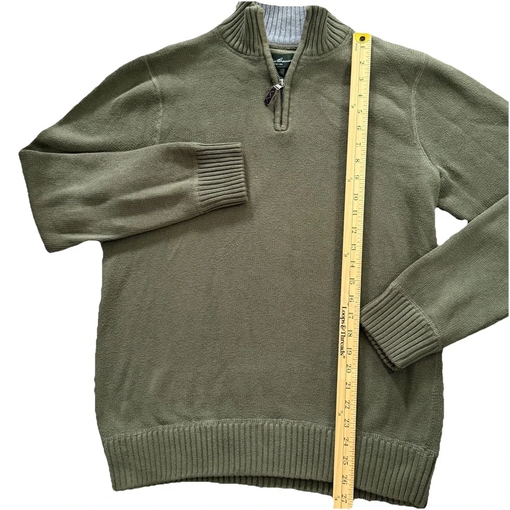 Eddie Bauer Mens M Green Quarter Zip Cotton Knit Sweater Pullover Preppy Outdoor